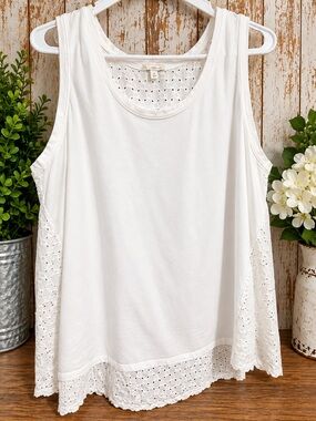 GAP White Lace-Trim Sleeveless Tank Top